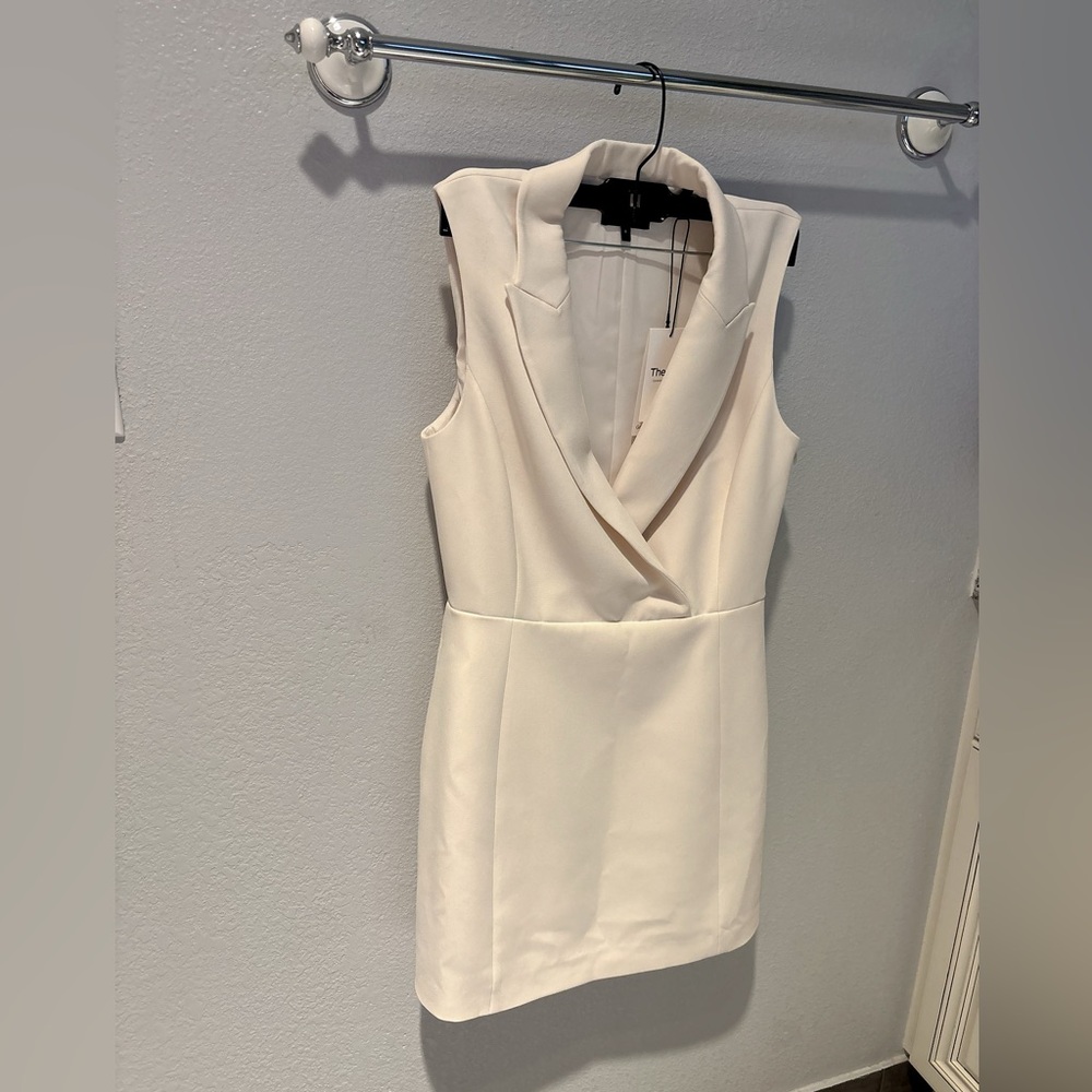 Theory Peak Label Mini Dress in Admiral crepe